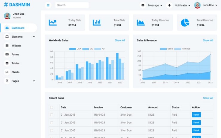 DASHMIN – Bootstrap Admin Template Free